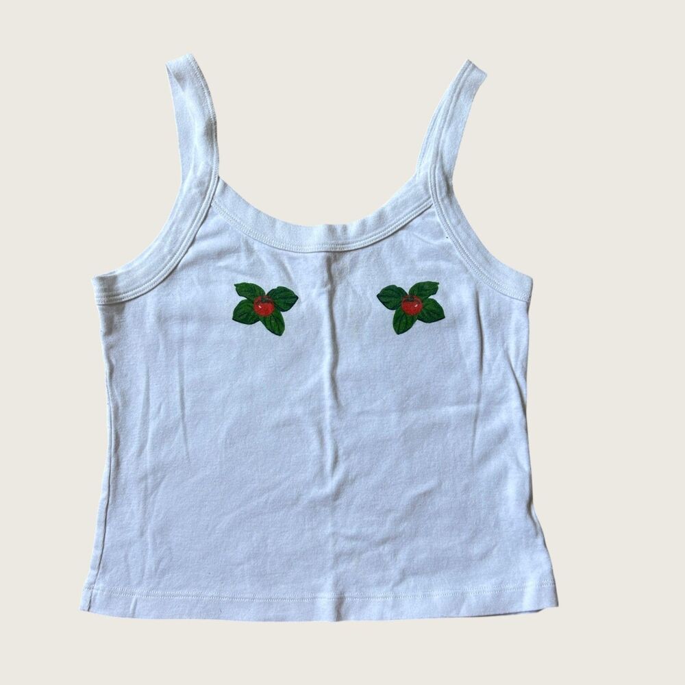 Lisa Says Gah White Cherry Tank Top Size XL